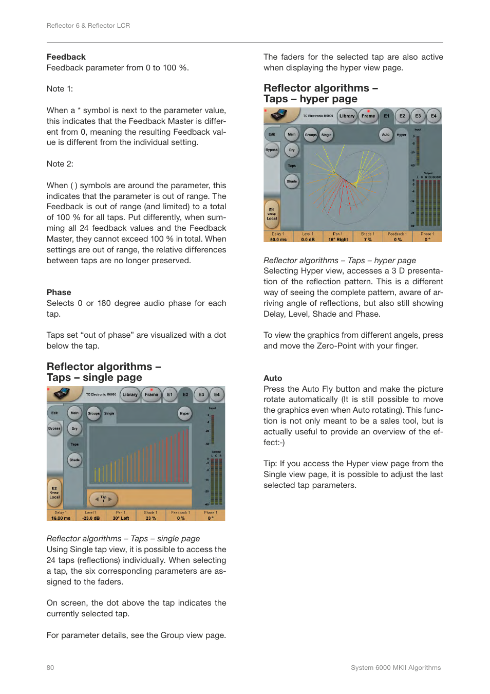 Reflector algorithms – taps – single page, Reflector algorithms – taps – hyper page | TC Electronic Broadcast 6000 User Manual | Page 84 / 210