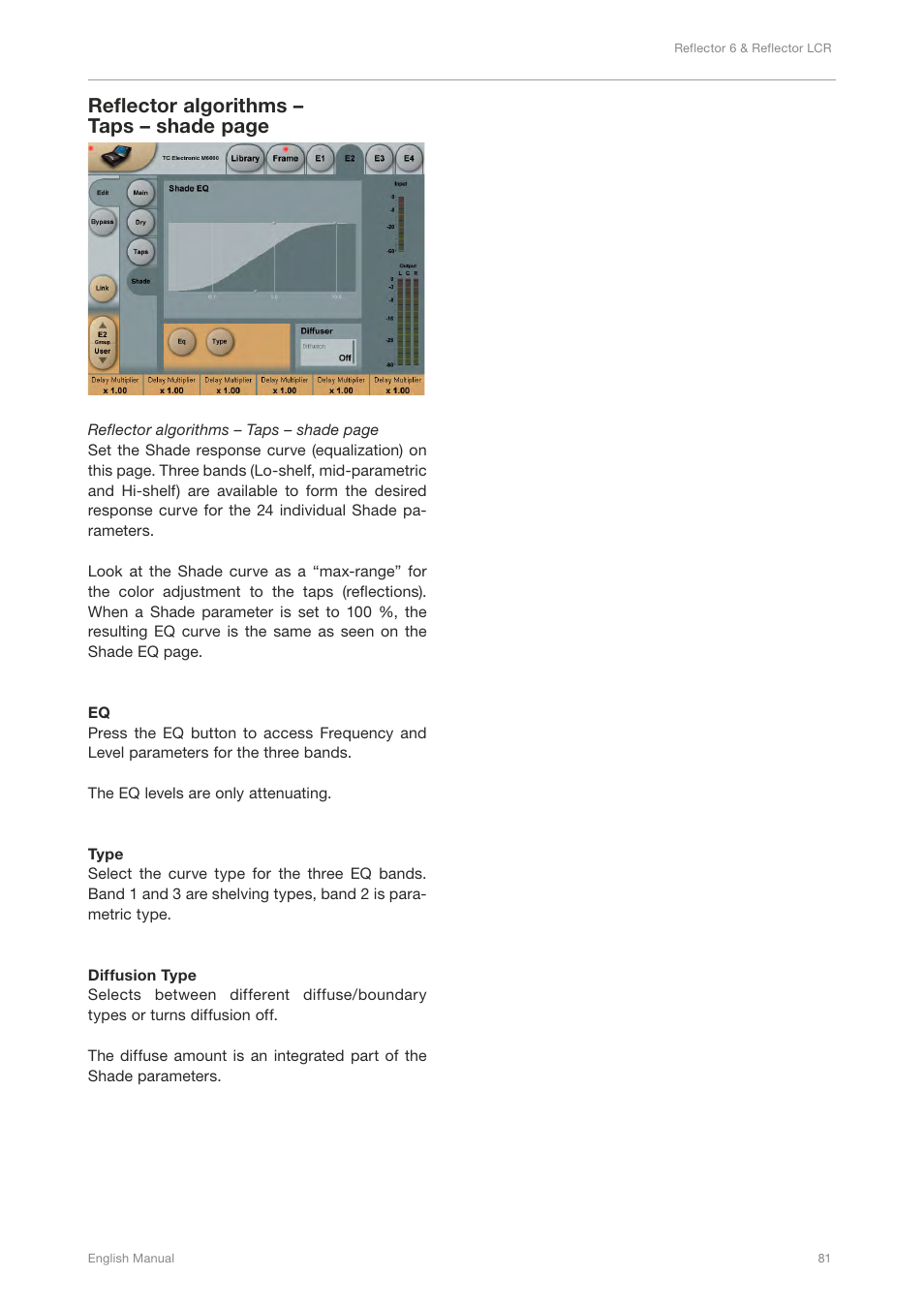 Reflector algorithms – taps – shade page | TC Electronic Broadcast 6000 User Manual | Page 85 / 210