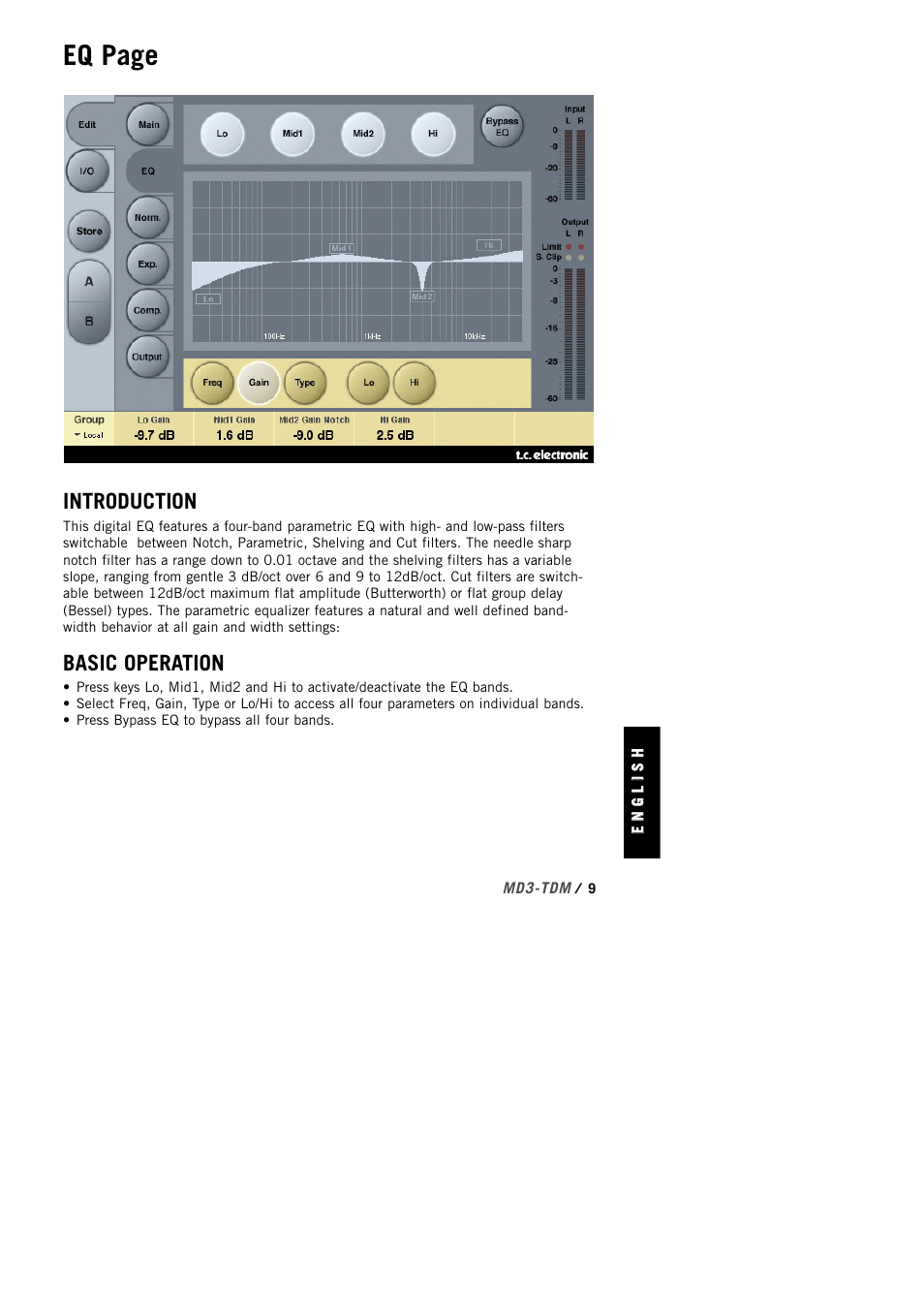 Eq page, Introduction, Basic operation | TC Electronic MD3 TDM User Manual | Page 11 / 27