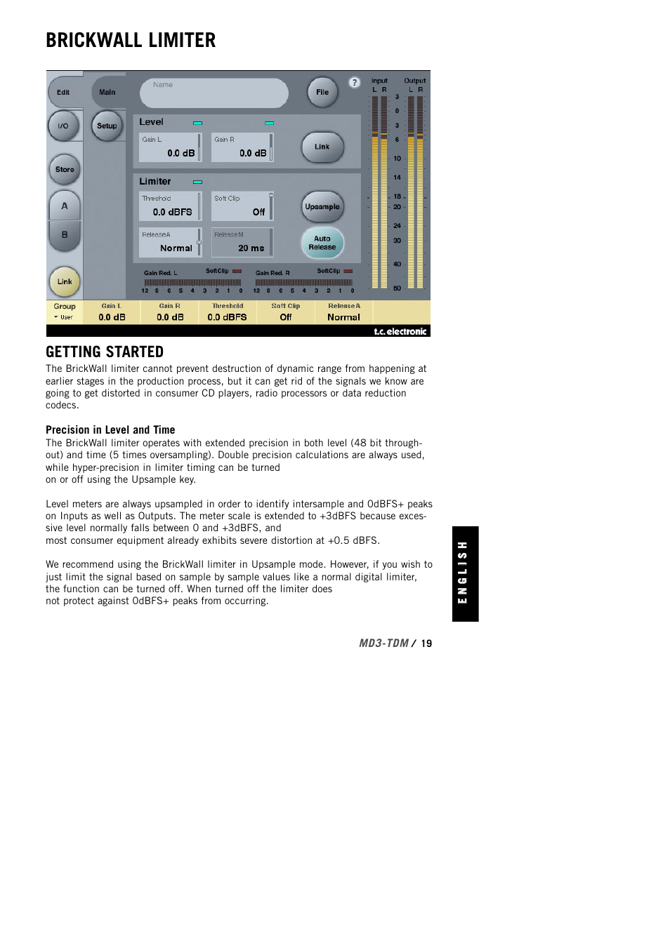 Brickwall limiter, Getting started | TC Electronic MD3 TDM User Manual | Page 21 / 27