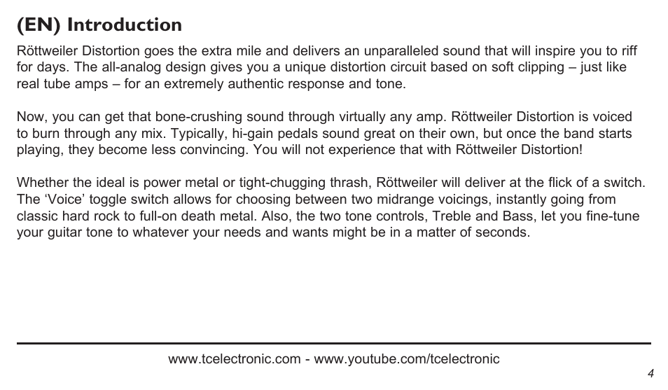 En) introduction | TC Electronic Röttweiler Distortion User Manual | Page 4 / 10