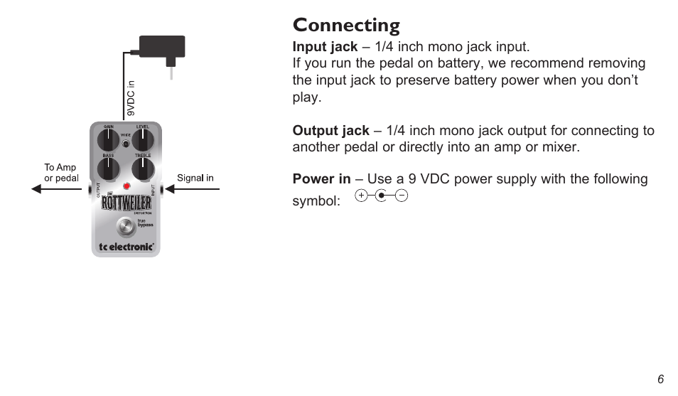 Connecting | TC Electronic Röttweiler Distortion User Manual | Page 6 / 10