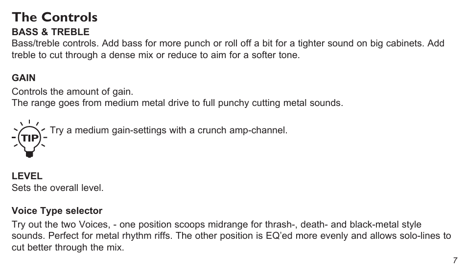 The controls | TC Electronic Röttweiler Distortion User Manual | Page 7 / 10
