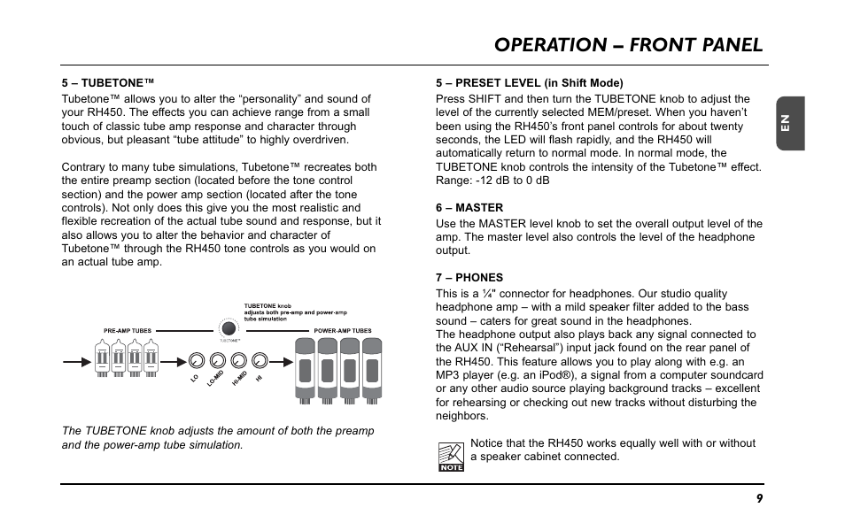 Operation – front panel | TC Electronic ComboStaccato User Manual | Page 11 / 22