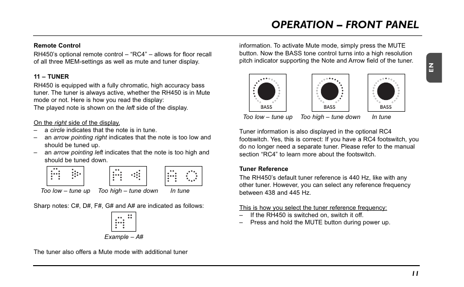 Operation – front panel | TC Electronic ComboStaccato User Manual | Page 13 / 22