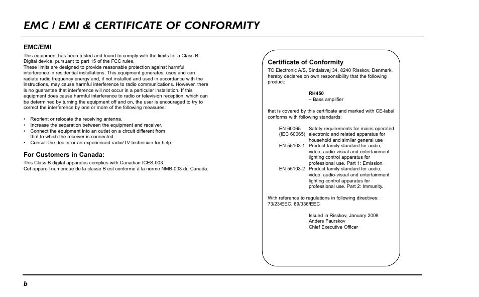 Emc / emi & certificate of conformity | TC Electronic ComboStaccato User Manual | Page 4 / 22