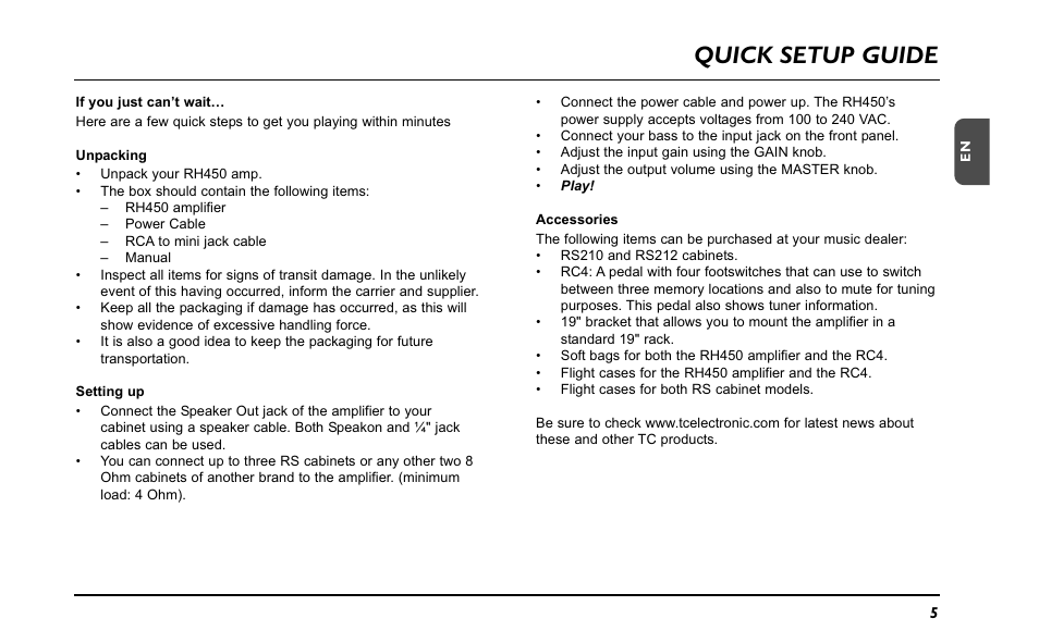 Quick setup guide | TC Electronic ComboStaccato User Manual | Page 7 / 22