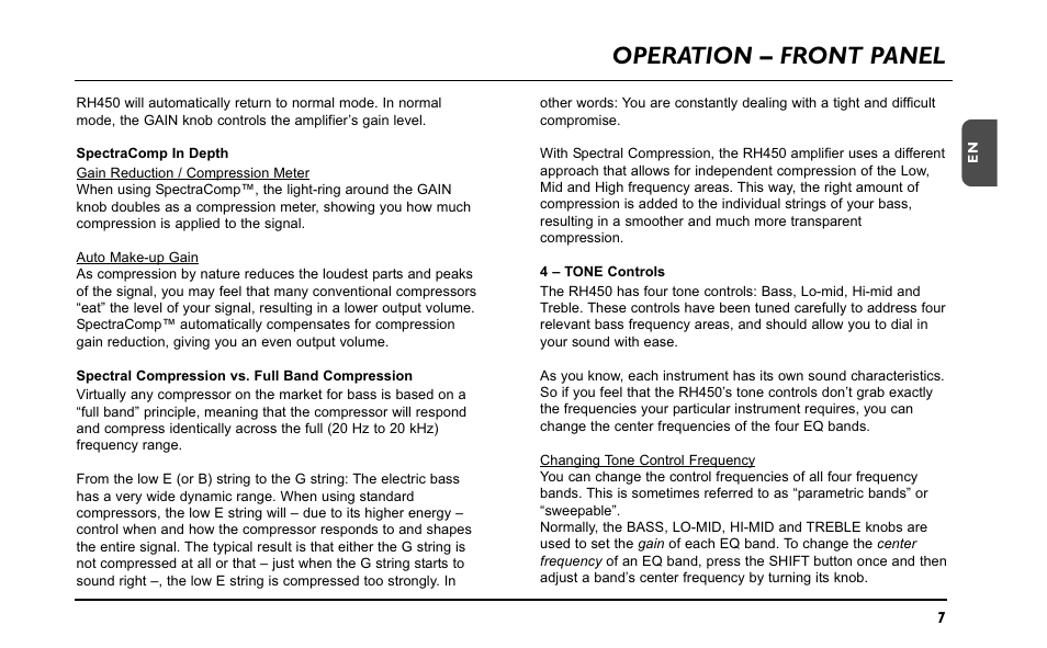 Operation – front panel | TC Electronic ComboStaccato User Manual | Page 9 / 22
