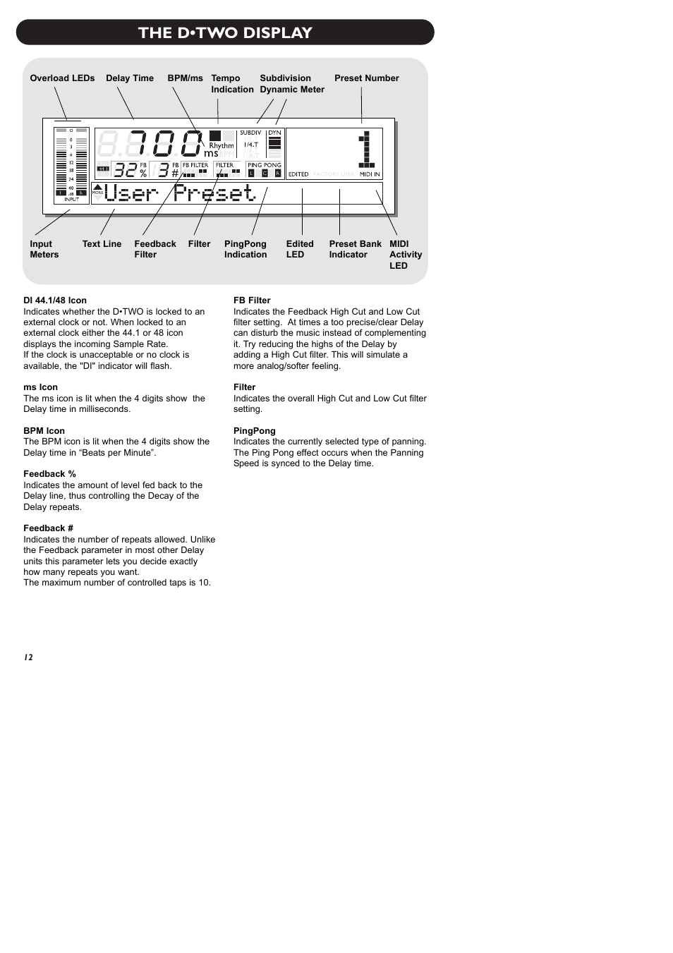 The d•two display | TC Electronic D-Two User Manual | Page 14 / 31