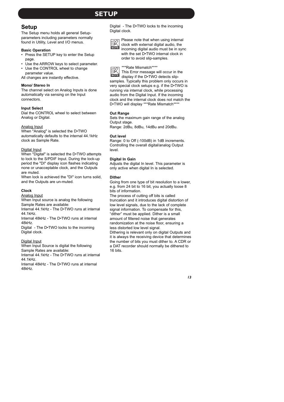 Setup | TC Electronic D-Two User Manual | Page 15 / 31