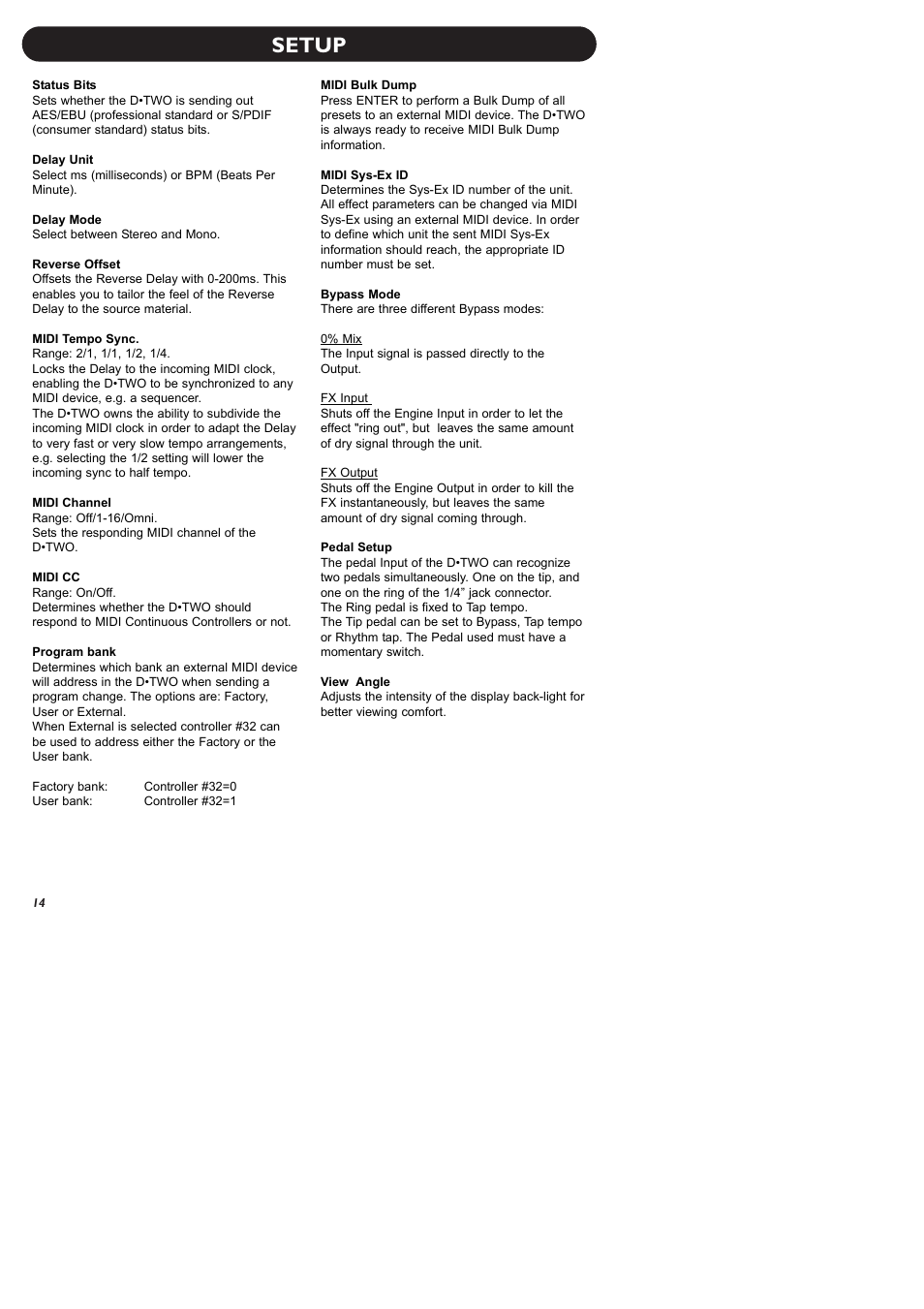 Setup | TC Electronic D-Two User Manual | Page 16 / 31