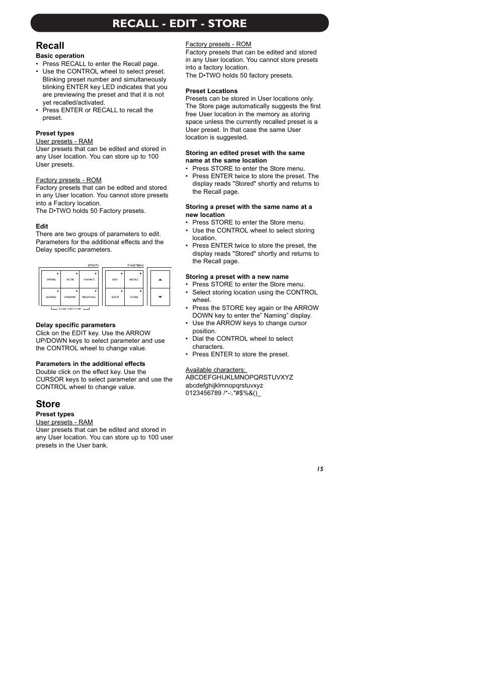 Recall - edit - store, Recall, Store | TC Electronic D-Two User Manual | Page 17 / 31