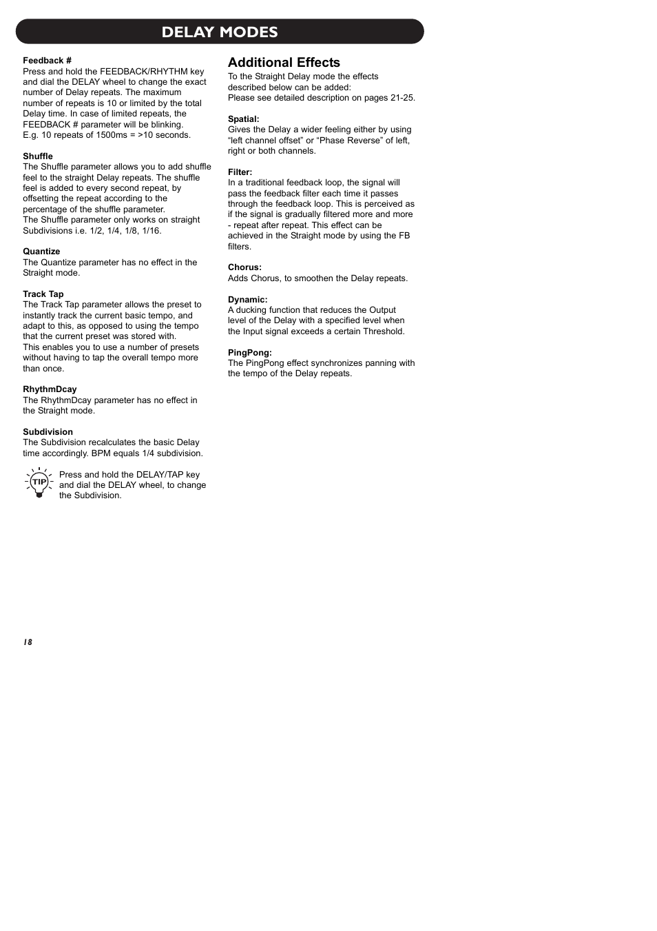 Delay modes, Additional effects | TC Electronic D-Two User Manual | Page 20 / 31