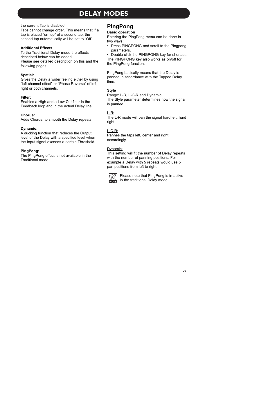 Delay modes, Pingpong | TC Electronic D-Two User Manual | Page 23 / 31