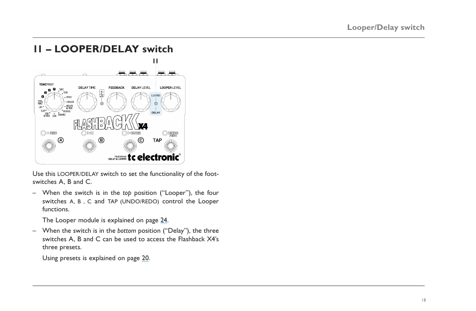 11 – looper/delay switch | TC Electronic Flashback X4 Delay User Manual | Page 21 / 31