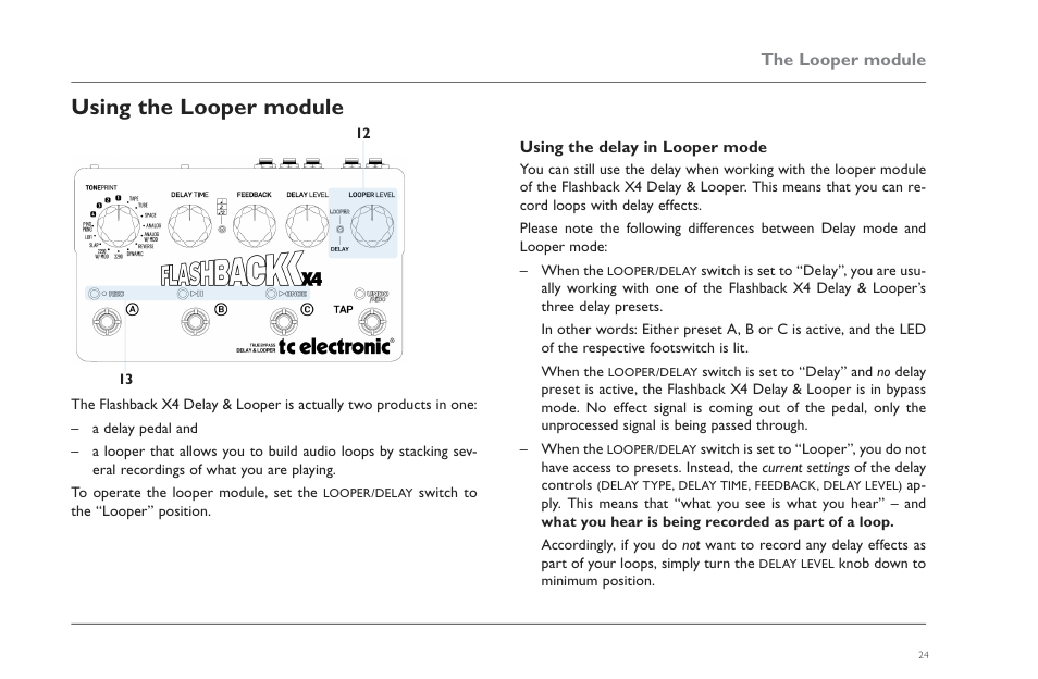 Using the looper module, Using the delay in looper mode | TC Electronic Flashback X4 Delay User Manual | Page 27 / 31