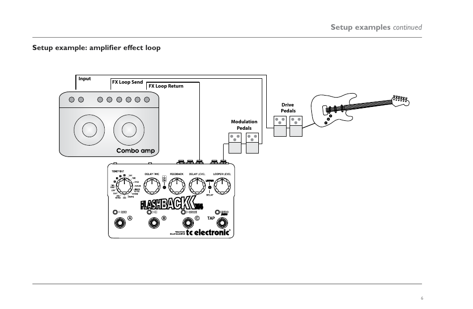 Setup example: amplifier effect loop, Setup examples continued | TC Electronic Flashback X4 Delay User Manual | Page 9 / 31