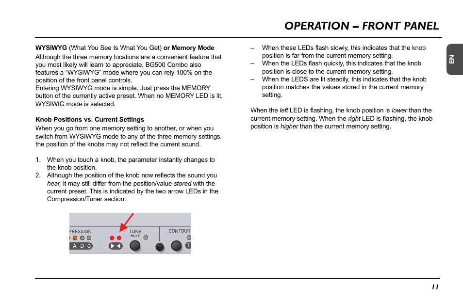 Operation – front panel | TC Electronic BG500 - 210 User Manual | Page 13 / 18