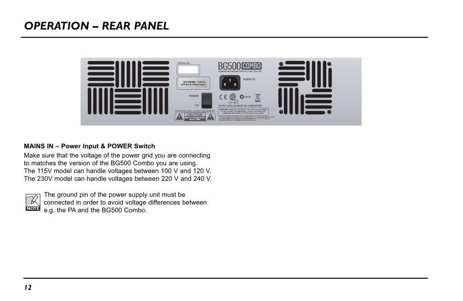 Operation – rear panel | TC Electronic BG500 - 210 User Manual | Page 14 / 18