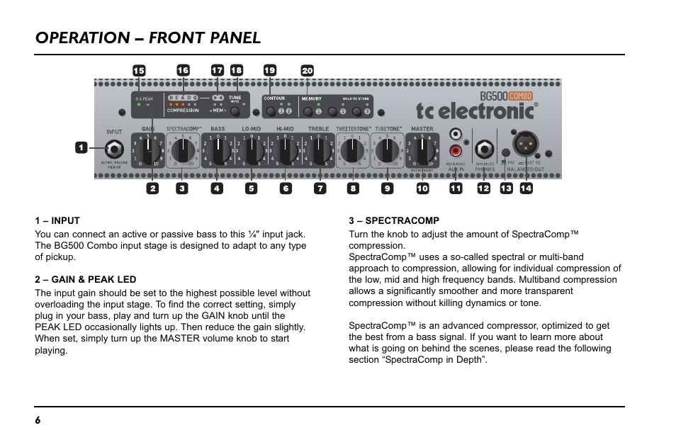 Operation – front panel | TC Electronic BG500 - 210 User Manual | Page 8 / 18