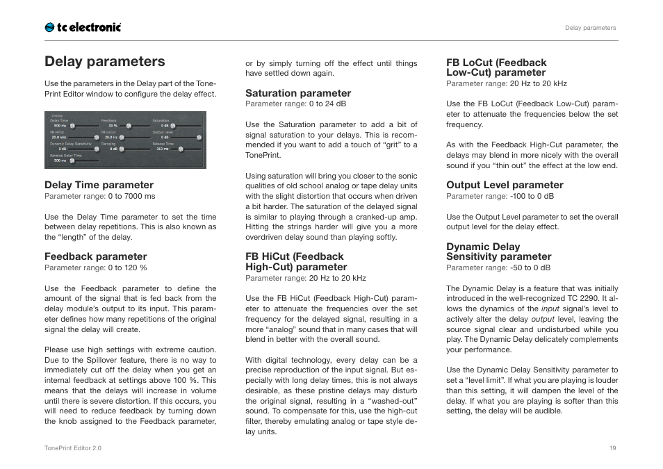 Delay parameters | TC Electronic TonePrint Editor User Manual | Page 21 / 26