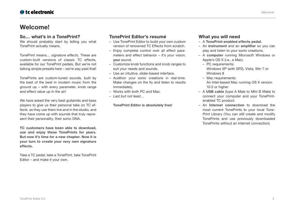 Welcome | TC Electronic TonePrint Editor User Manual | Page 5 / 26