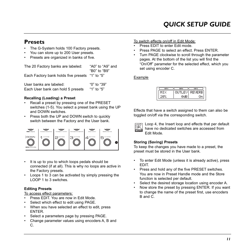 Quick setup guide, Presets | TC Electronic G-System User Manual | Page 13 / 81