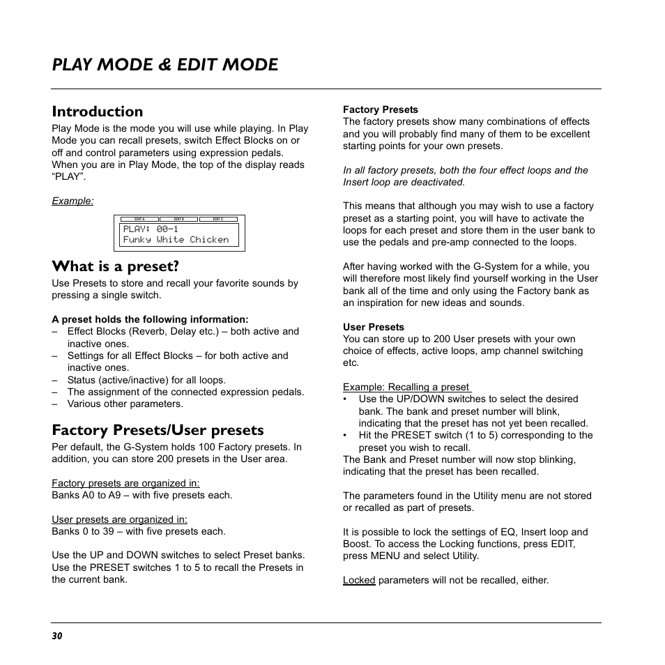 Play mode & edit mode, Introduction, What is a preset | Factory presets/user presets | TC Electronic G-System User Manual | Page 32 / 81