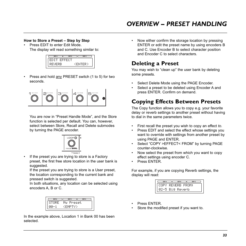 Overview – preset handling, Deleting a preset, Copying effects between presets | TC Electronic G-System User Manual | Page 35 / 81