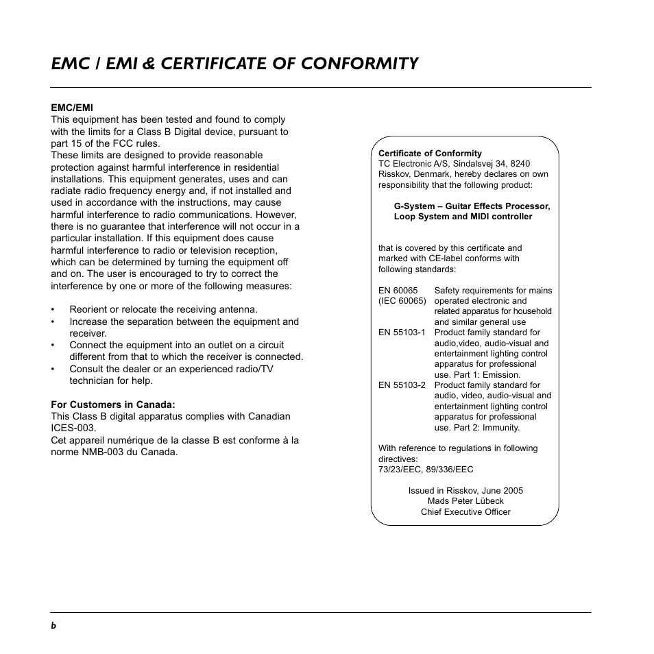 Emc / emi & certificate of conformity | TC Electronic G-System User Manual | Page 4 / 81