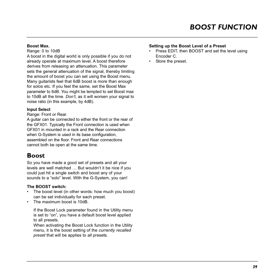 Boost function, Boost | TC Electronic G-System User Manual | Page 41 / 81