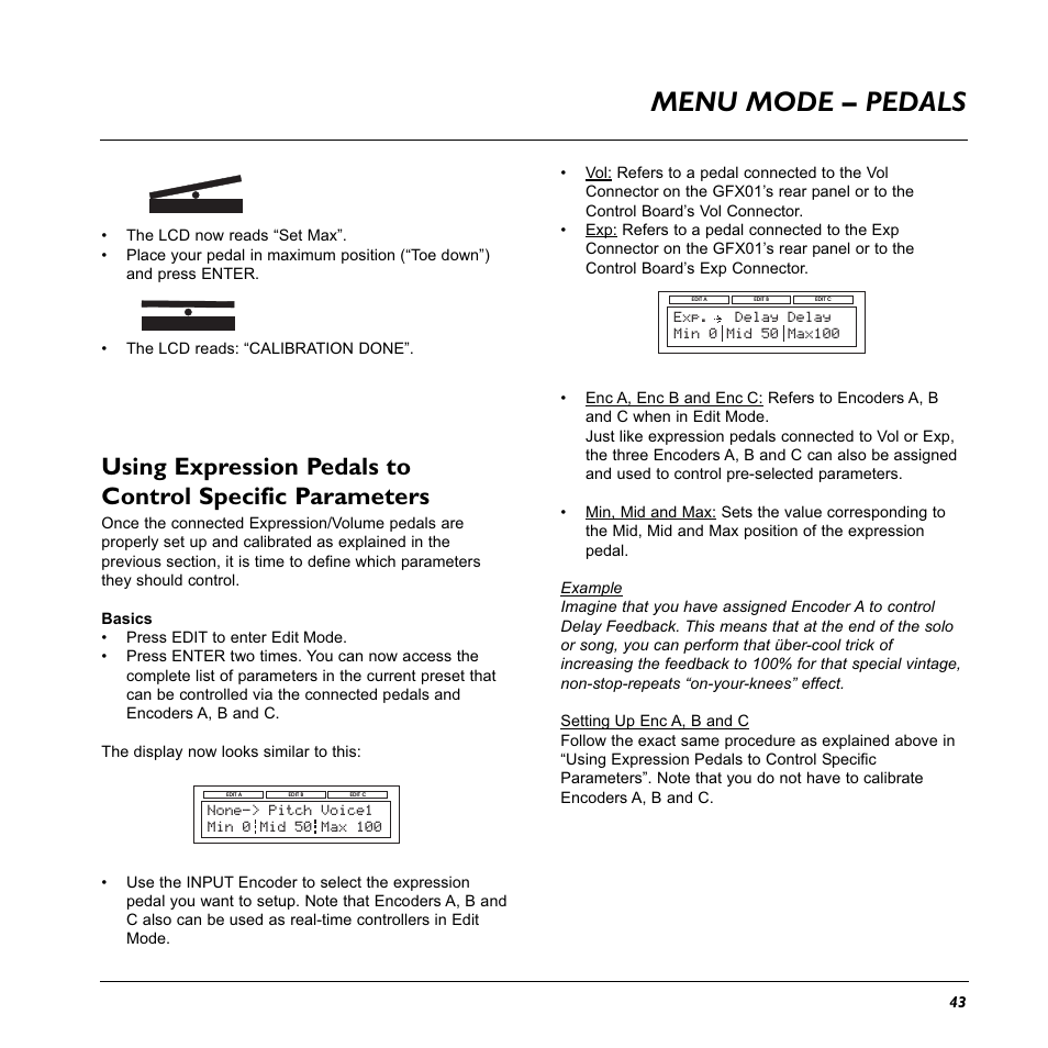 Menu mode – pedals | TC Electronic G-System User Manual | Page 45 / 81