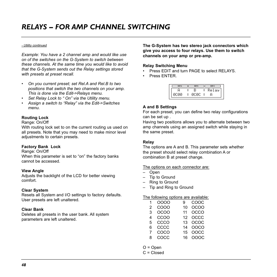 Relays – for amp channel switching | TC Electronic G-System User Manual | Page 50 / 81