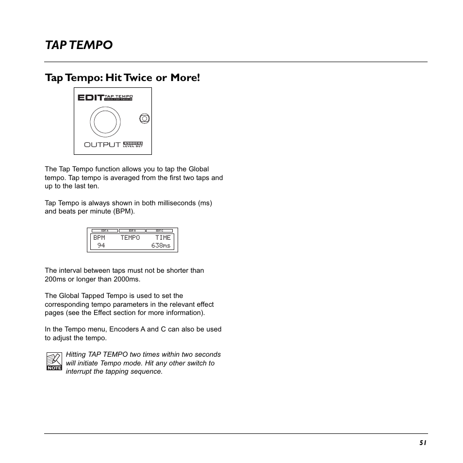Tap tempo, Tap tempo: hit twice or more | TC Electronic G-System User Manual | Page 53 / 81