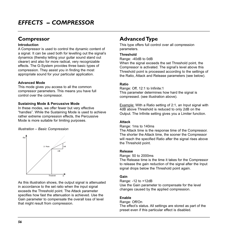 Effects – compressor, Compressor, Advanced type | TC Electronic G-System User Manual | Page 58 / 81