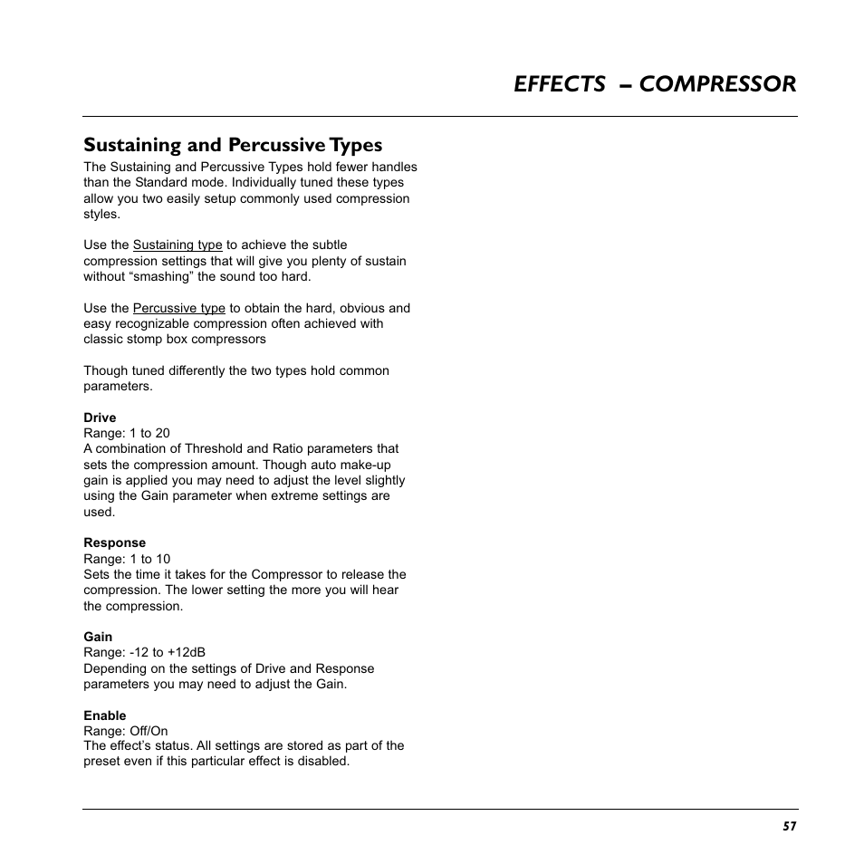 Effects – compressor, Sustaining and percussive types | TC Electronic G-System User Manual | Page 59 / 81