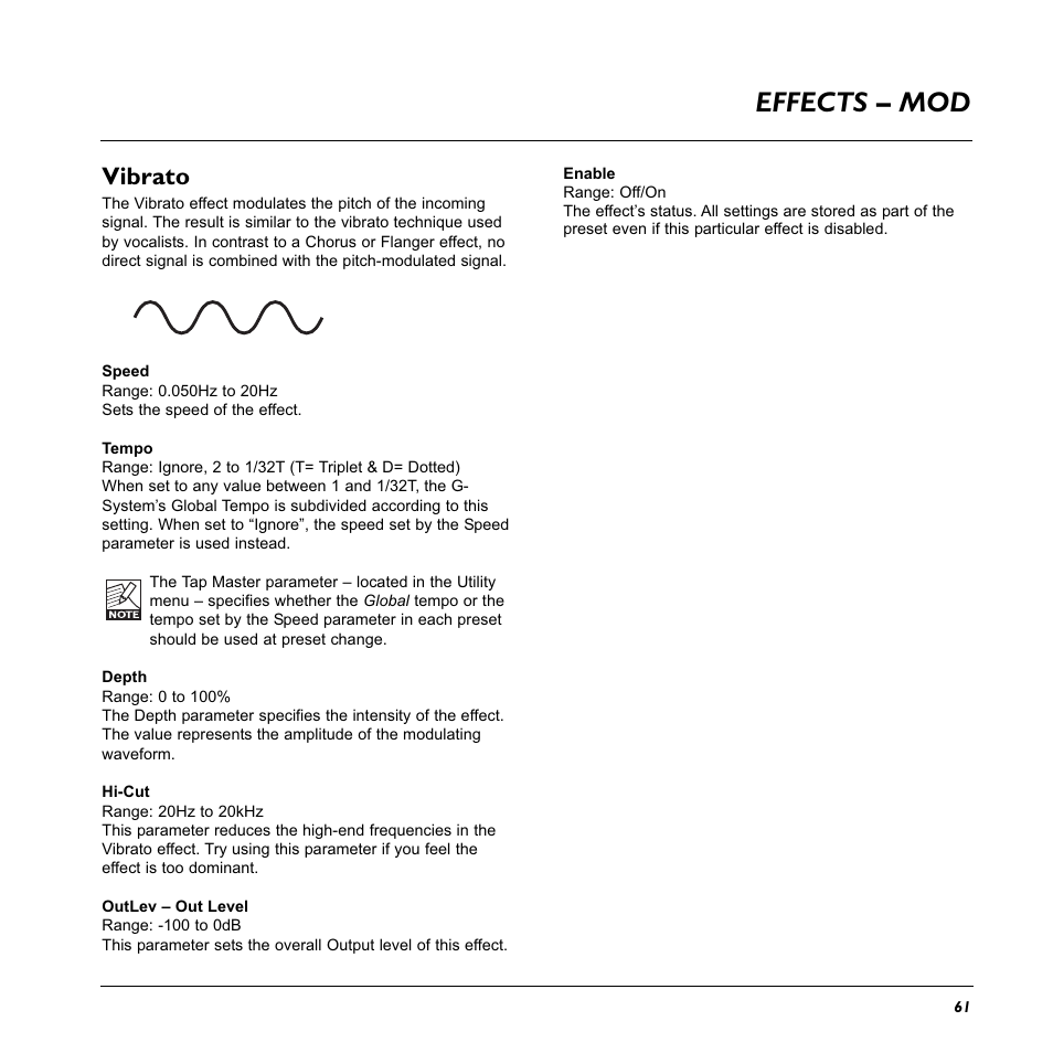 Effects – mod, Vibrato | TC Electronic G-System User Manual | Page 63 / 81