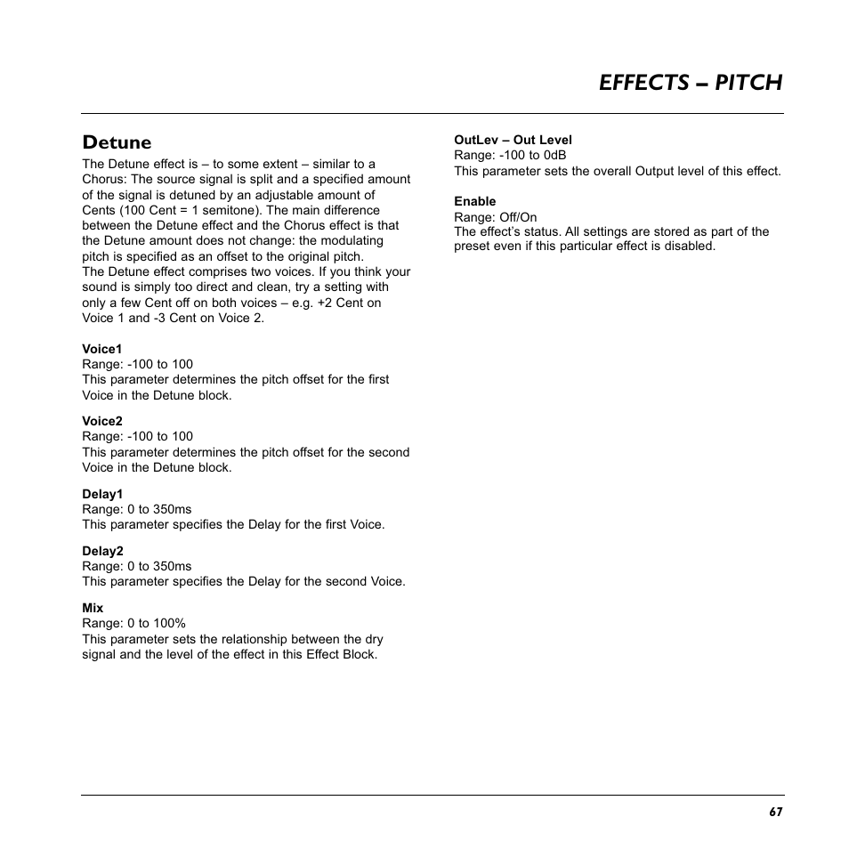 Effects – pitch, Detune | TC Electronic G-System User Manual | Page 69 / 81