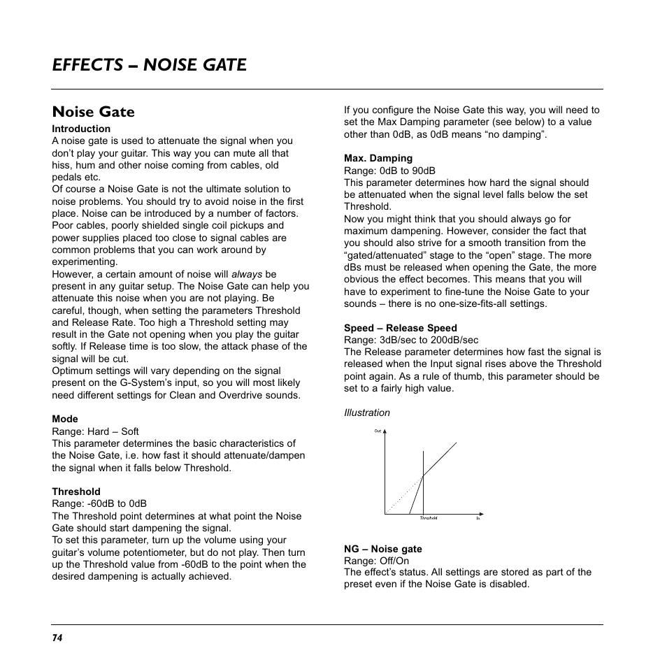 Effects – noise gate, Noise gate | TC Electronic G-System User Manual | Page 76 / 81