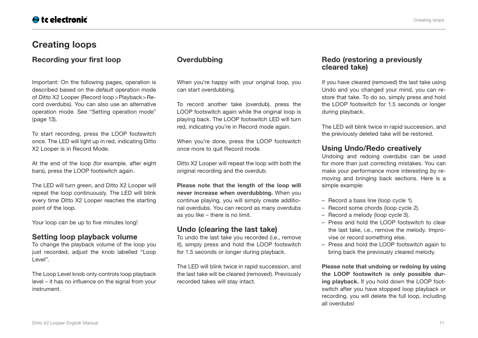 Creating loops | TC Electronic Ditto X2 Looper User Manual | Page 13 / 26