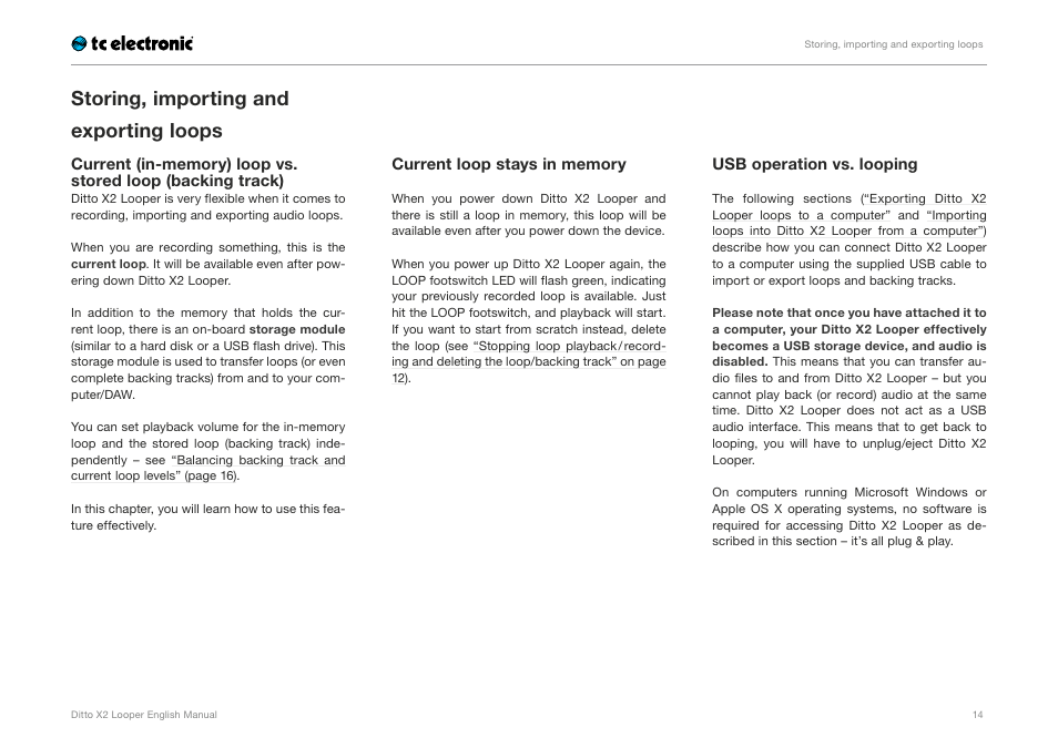 Storing, importing and exporting loops | TC Electronic Ditto X2 Looper User Manual | Page 16 / 26