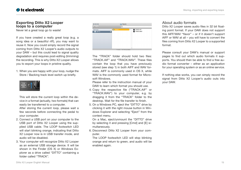 S (“exporting ditto x2 looper loops to a computer | TC Electronic Ditto X2 Looper User Manual | Page 17 / 26