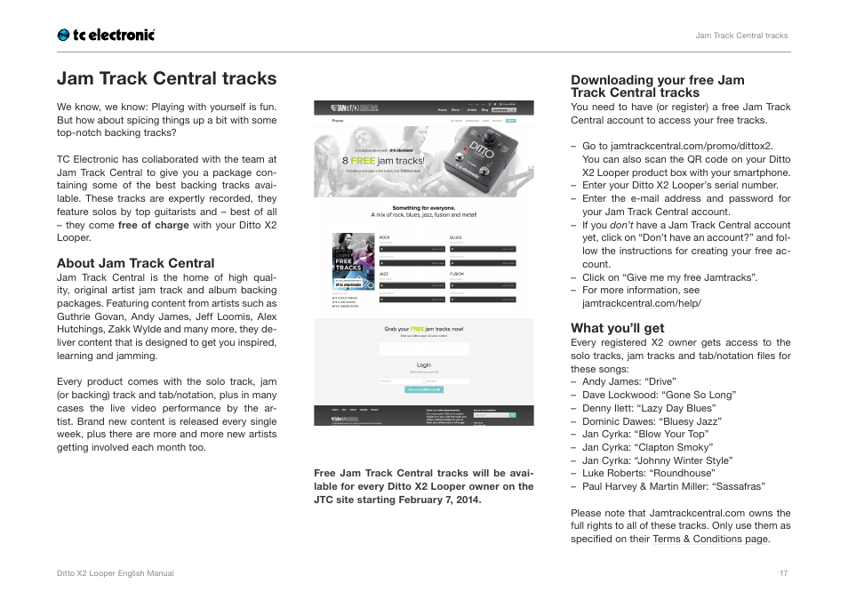 Jam track central tracks | TC Electronic Ditto X2 Looper User Manual | Page 19 / 26