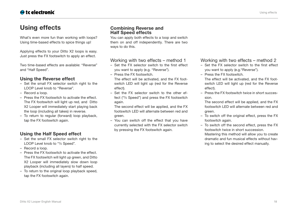 Using effects | TC Electronic Ditto X2 Looper User Manual | Page 20 / 26