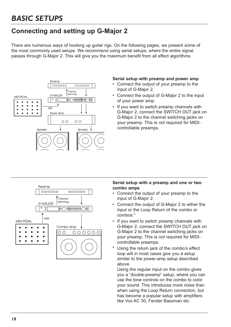 Basic setups, Connecting and setting up g-major 2 | TC Electronic G-Major 2 User Manual | Page 11 / 55