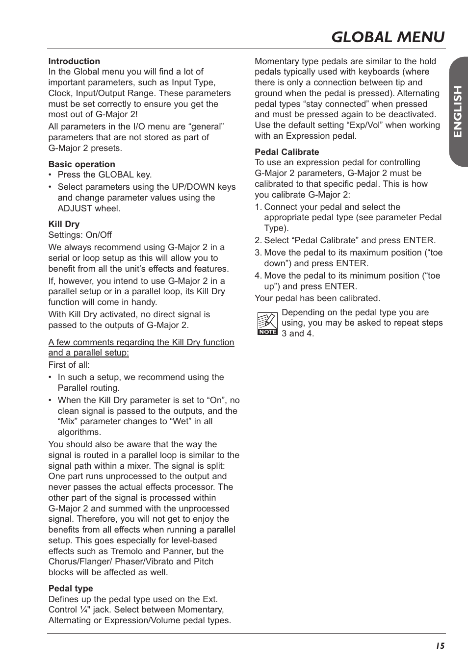 Global menu, En g l is h | TC Electronic G-Major 2 User Manual | Page 16 / 55