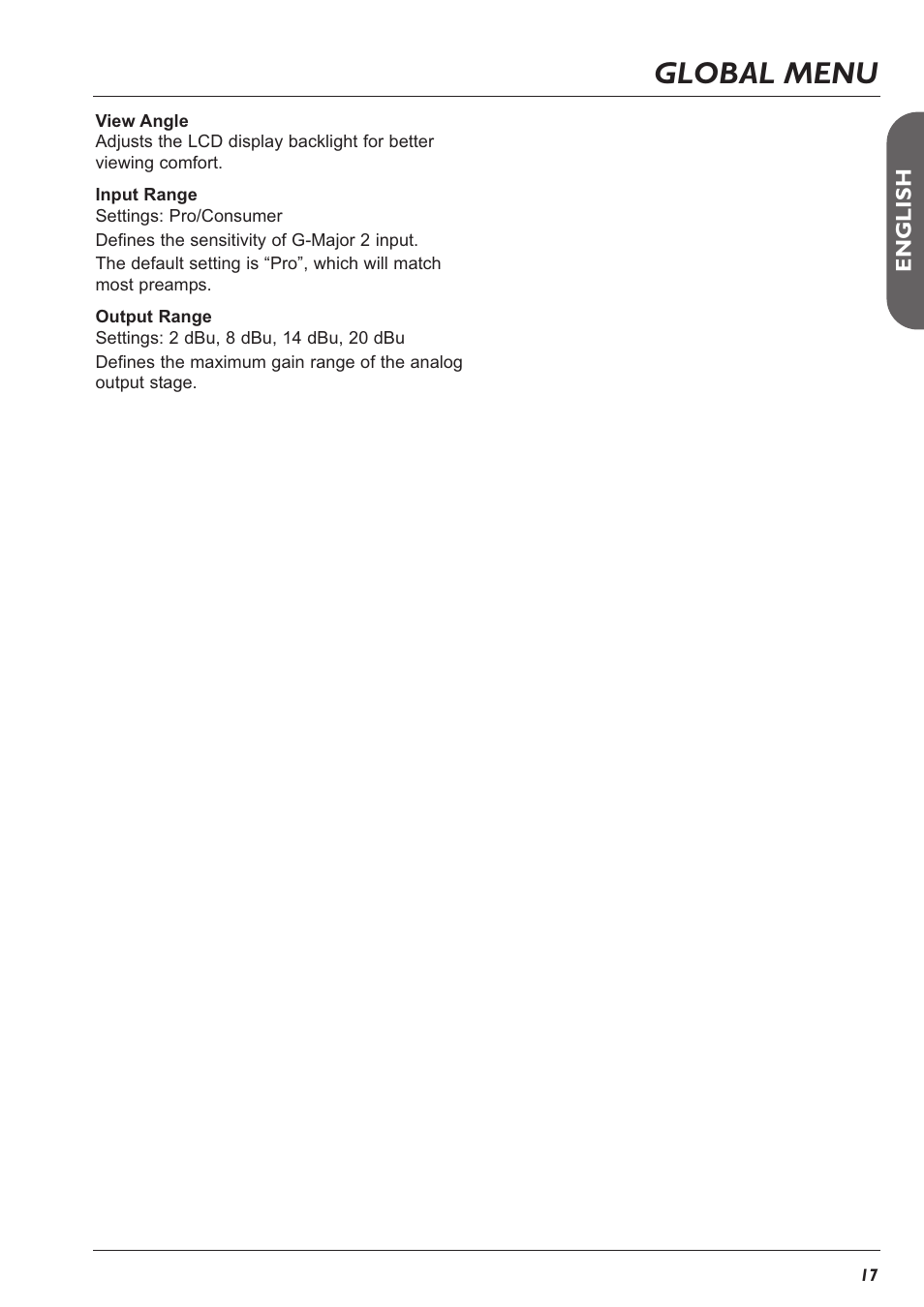 Global menu | TC Electronic G-Major 2 User Manual | Page 18 / 55