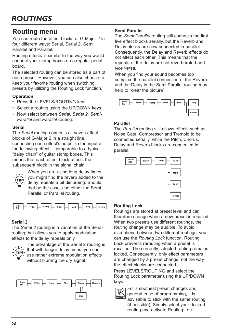 Routings, Routing menu | TC Electronic G-Major 2 User Manual | Page 27 / 55