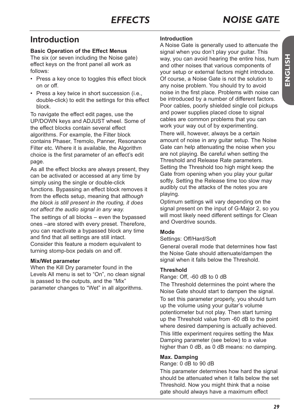 Noise gate, Effects, Introduction | TC Electronic G-Major 2 User Manual | Page 30 / 55