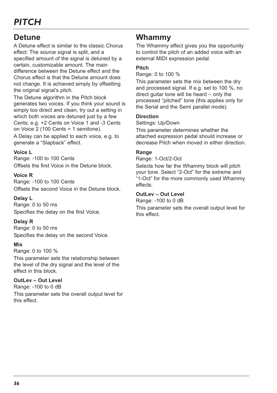 Pitch, Detune, Whammy | TC Electronic G-Major 2 User Manual | Page 37 / 55